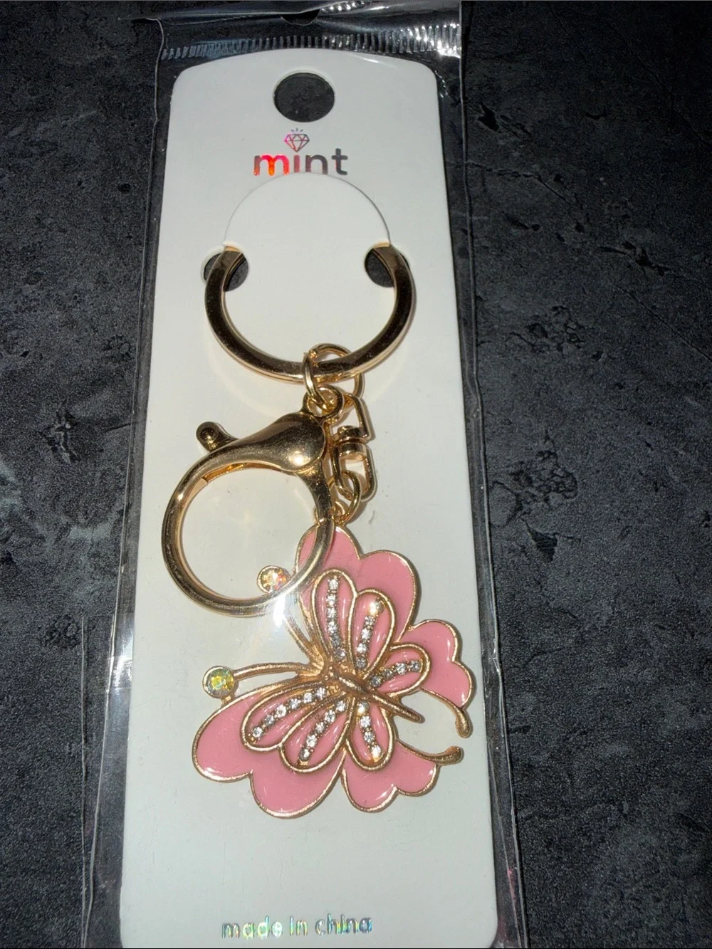 Mint Pink Butterfly Flower Key & Card Holder Keychain